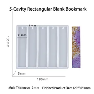 5-cavity rectangular bookmark silicone mold with precise dimensions for DIY resin casting