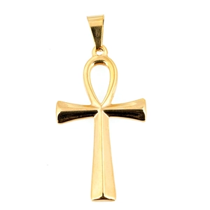 Polished gold Ankh cross pendant necklace for men and women on white background