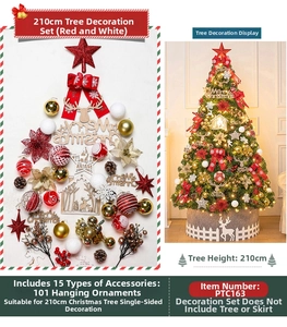 101-piece red and white Christmas tree ornament set featuring stars, balls and bows