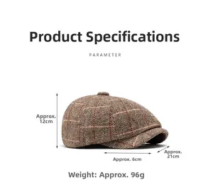 Paramètres de taille détaillés de la casquette gavroche marron à chevrons et carreaux