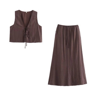 Haut de Gilet Froncé Style Occidental Pour Femmes Ou Jupe Longue Plissée Mélange de Coton Rayé Streetwear Décontracté Vêtements d'Été