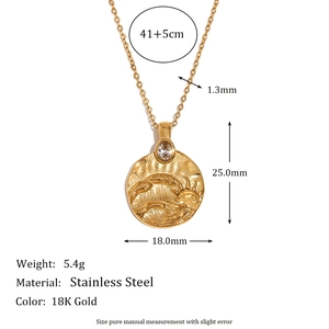 Collier en acier inoxydable plaqué or 18 carats avec pendentif soleil et dimensions