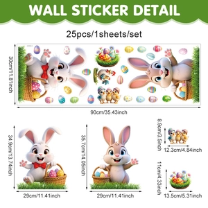 Detailed size specifications for Easter bunny and chick PVC window stickers set