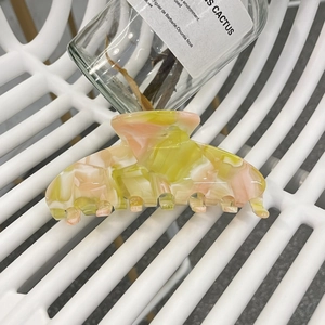 Elegant yellow and pink marble acetate hair claw clip for women in a large size