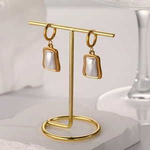 French retro 18k gold plated titanium steel hoop earrings with pearl star sun pendant