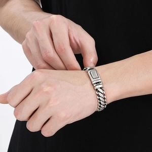 Retro antique silver braided square titanium steel chain bracelet for men fashion