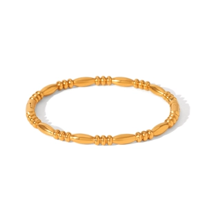 Minimalist 18K gold-plated stainless steel beaded bangle with a unique bamboo segment design