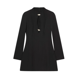 Robe Courte Manches Longues Femme Polyester Décolleté Ajouré Moulante Coupe Ajustée Avec Boucles Métalliques Couleur Unie Chic