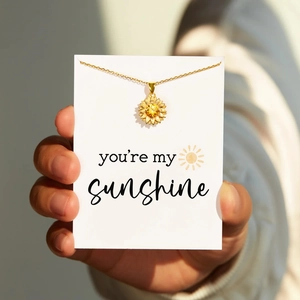 S925 sterling silver sunflower necklace with yellow gem and You're my sunshine card