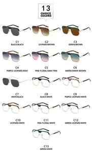 Grid display of 13 stylish double-bridge sunglasses in various trendy frame colors