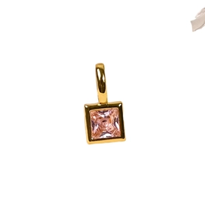 Square pink birthstone pendant in 18K gold plated frame with elegant polished finish