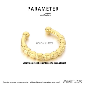 Detail showing 58x11mm inner diameter and lightweight 2.6g 18k gold plated steel cuff