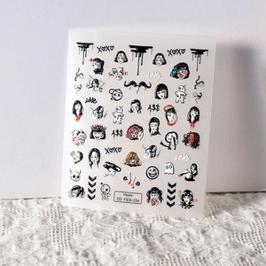 Dark gothic 5D embossed nail stickers featuring girl portraits and punk graffiti art