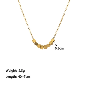 Minimalist gold titanium steel sugar cube necklace for women with product dimensions