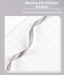 Detail of lined inner pages with grey silk bookmark ribbon on a premium notebook