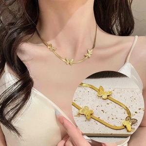 Butterfly Snake Bone Necklace Stainless Steel Clavicle Chain High Design Sense Minimalist Fashion Jewelry For Women