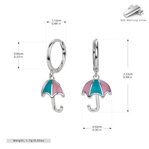 Detailed dimensions of S925 sterling silver pink and blue enamel umbrella hoop earrings