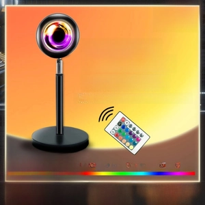 RGB sunset projection lamp with 16 colors, remote control, and USB power interface