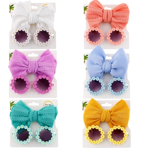 Daisy flower sunglasses and bow headband set for kids in six vibrant colors