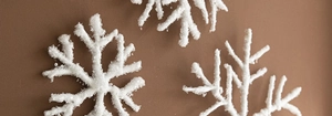 Macro shot of white sequined Christmas snowflakes with realistic sparkling frost texture