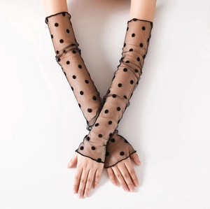 Long black polka dot mesh sun protection arm sleeves for summer outdoor wear