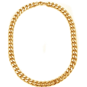 Classic gold stainless steel Cuban link necklace with polished finish on white backdrop