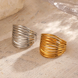 18K gold plated minimalist multi-layer intertwined stainless steel open rings set