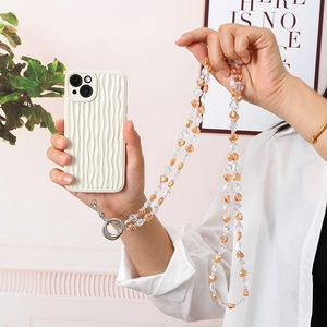 Handmade amber heart beaded crossbody phone strap with round crystal chain and metal clasp