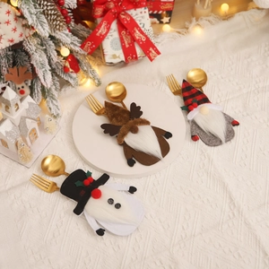 Christmas Tableware Cutlery Holder Bag Felt Non Woven Snowman Reindeer Gnome Cartoon Shape Festive Dining Table Decoration