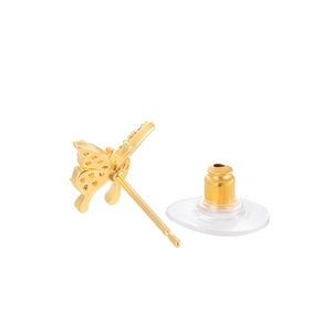 Fashionable gold butterfly stud earrings with micro-set zircon stones for women