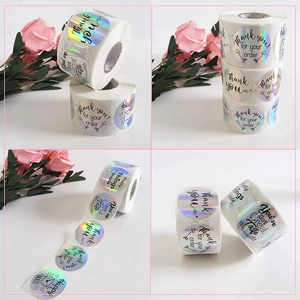 Holographic Thank You stickers for gift packaging with colorful laser finish effect