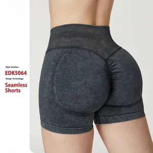 Short de Yoga sans Couture à Taille Haute pour Femmes Lavage au Sable Fronces Fessiers Athlétique Fitness Gym Course Entraînement Mini Short Cycliste