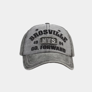 Detailed embroidery on vintage washed cotton baseball cap with Brosville lettering