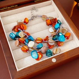 Bohemian Multilayer Shell Bead Bracelet Irregular Colorful Titanium Steel Adjustable Woven Rope Handcrafted Vintage Jewelry Women