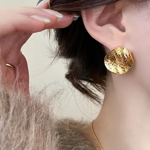 Elegant 18k gold plated pleated round stud earrings for a minimalist luxury look