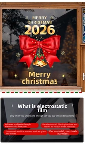 Detail of red bow Christmas window decal with electro-static film for glass surfaces