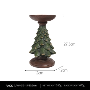 Christmas tree candle holder in green and brown resin, size 27.5cm by 12cm decoration