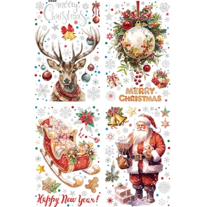 Stickers de Noël argentés scintillants avec Père Noël, renne et traîneau pour vitres