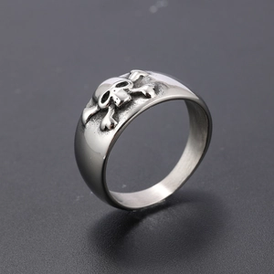 Skull Crossbones Ring Stainless Steel Vintage Punk Gothic Biker Band Jewelry For Men