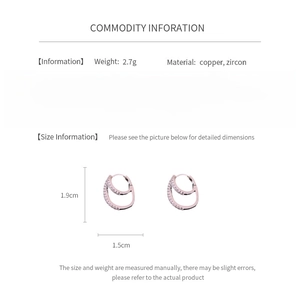 Detailed infographic showing pink zircon double hoop earrings dimensions and weight specifications