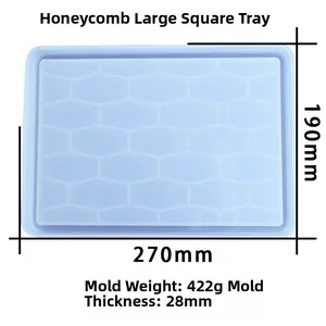 Detailed view of honeycomb silicone tray mold measuring 270x190x28mm with weight 422g