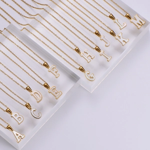 18k gold plated stainless steel initial necklaces with white shell inlay A-M pendants