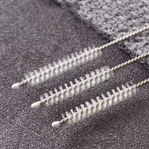 Set of 3 stainless steel straw cleaning brushes with soft nylon bristles for bottles