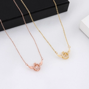 Minimalist angel wing necklaces in rose gold and gold finish with zircon inlay