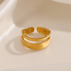 Minimalist Double Layer Open Ring Stainless Steel 18K Gold Plated Adjustable Geometric Jewelry For Women