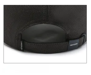 Detail of adjustable back strap and textured fabric on casual baseball cap