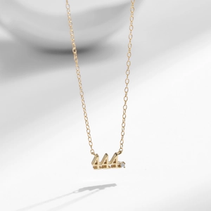 Elegant 925 sterling silver gold necklace with lucky 444 pendant and small diamond