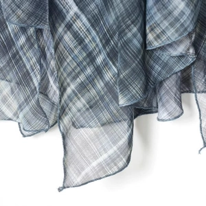Asymmetric blue plaid mesh midi skirt with high-quality translucent fabric detail
