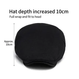 Berretto piatto nero da uomo in cotone traspirante con profondità 10 cm e stile casual
