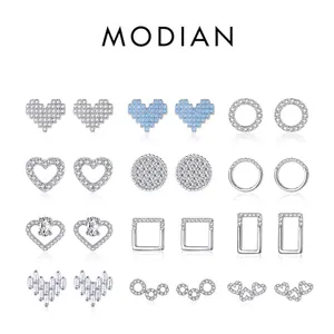925 Sterling Silver Stud Earrings With Sparkling Zircon Heart Geometric Shapes Elegant Minimalist Jewelry For Women